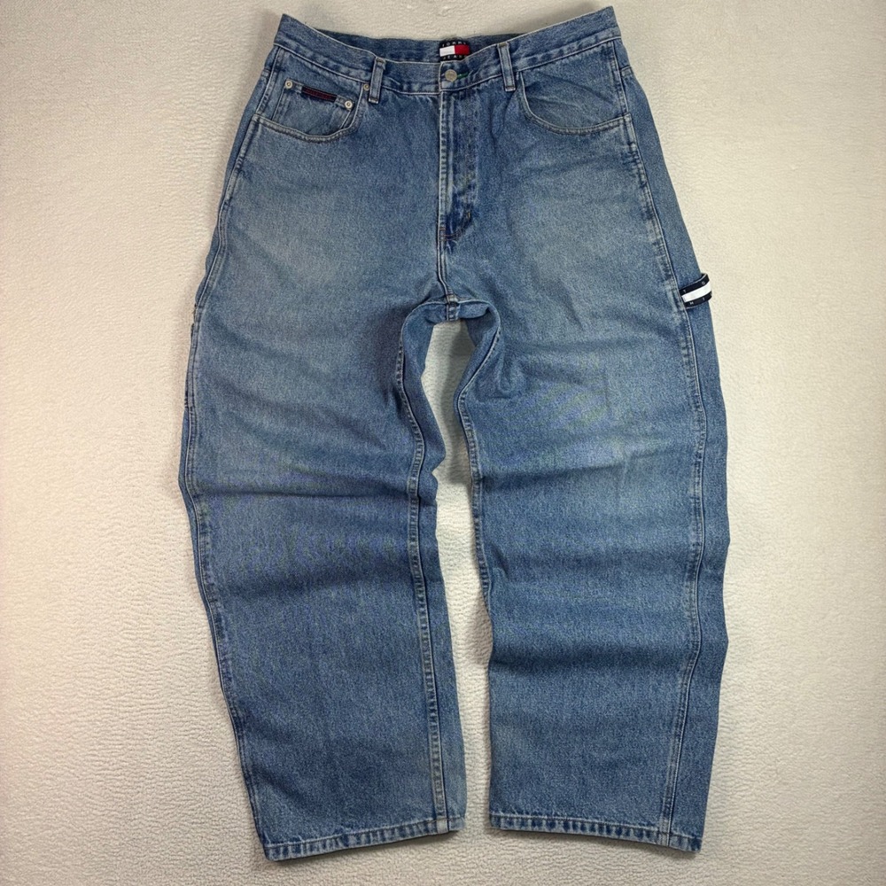 Vintage Tommy Hilfiger Carpenter Jeans Men 36x32 Blue Baggy Faded Wide Leg Y2K